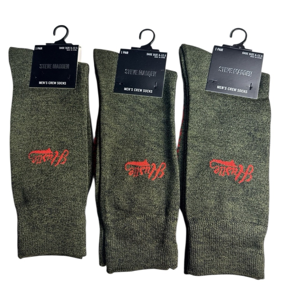 Steve Madden Crew Socks Green Graphics "Hustle" Mens Size 10-13 Shoe Size 6-12.5